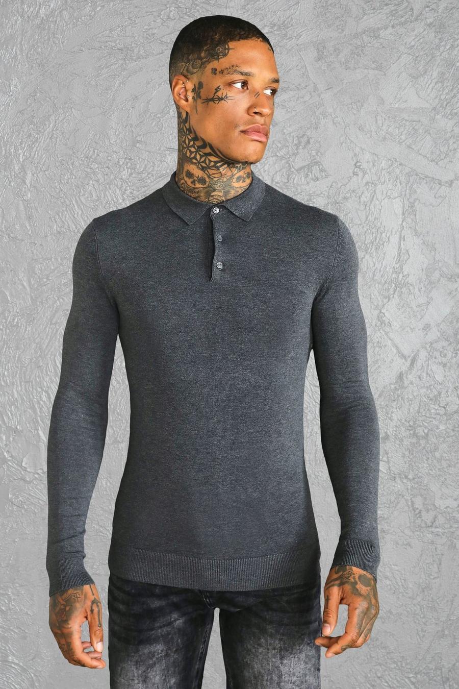 Charcoal Muscle Long Sleeve Polo image number 1