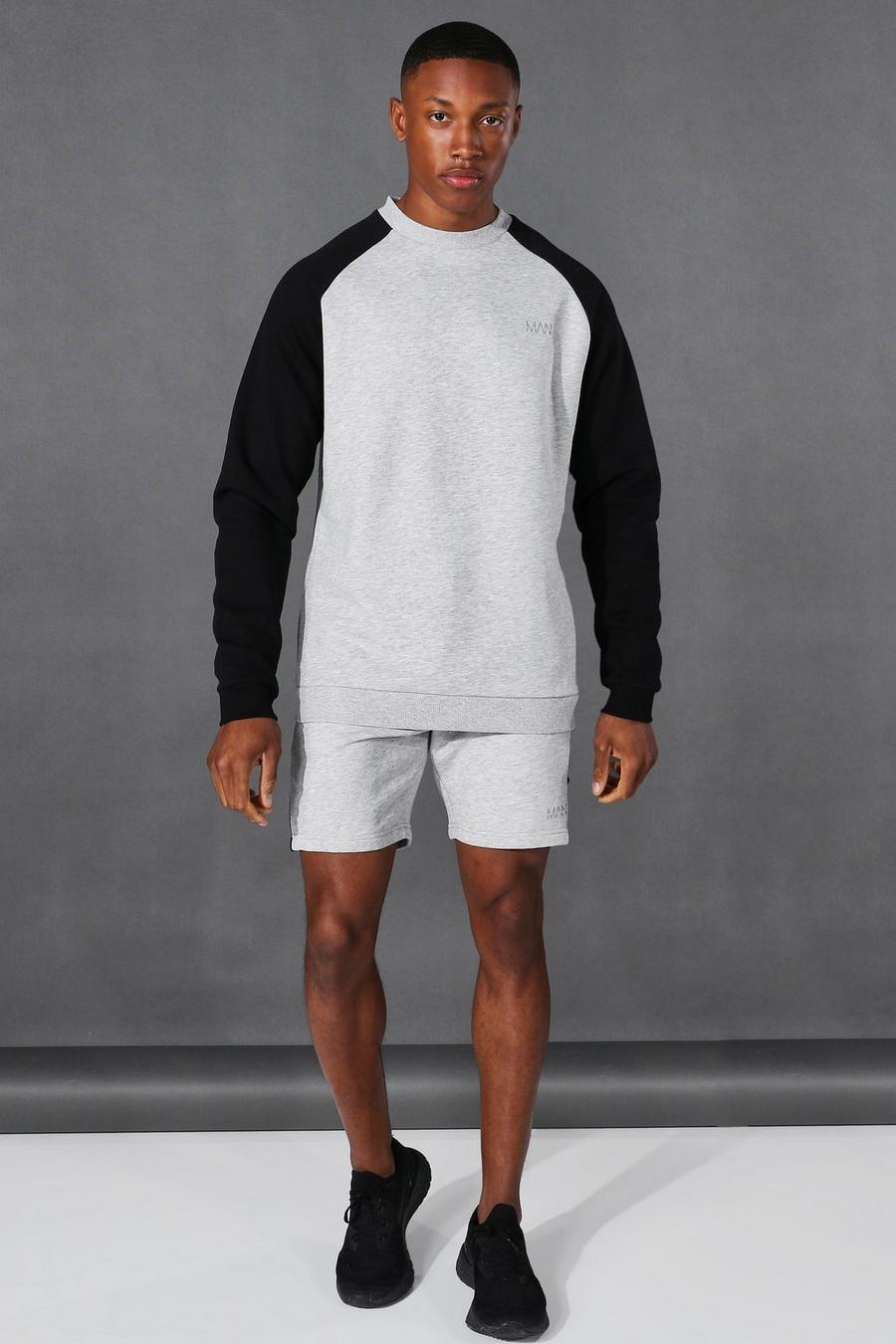 Grey marl Man Active Colour Block Trui En Shorts Set image number 1