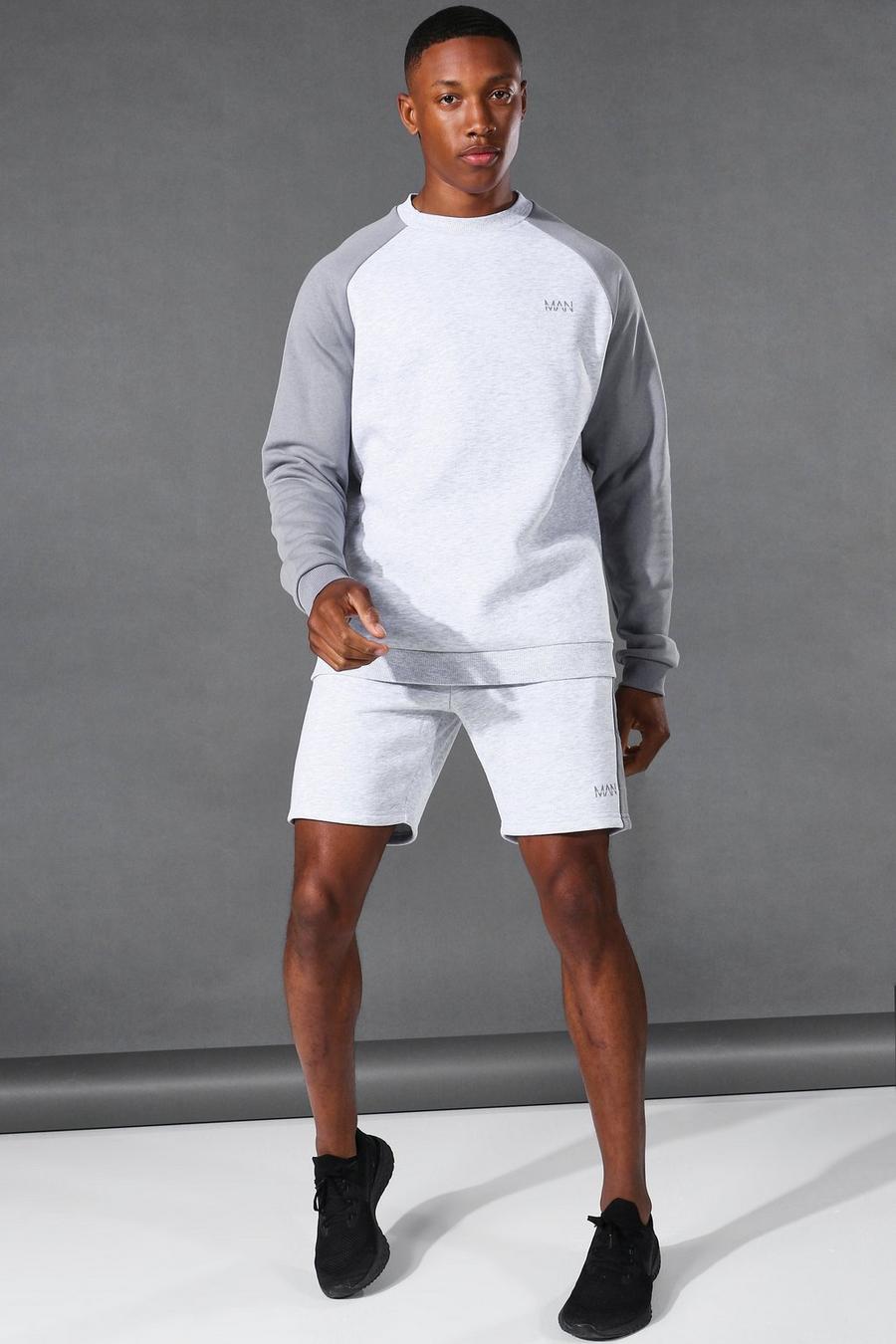 Grey marl MAN Active Sweatshirt och shorts med blockfärger image number 1