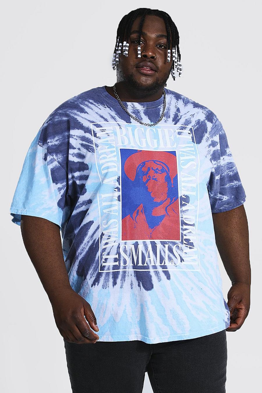T-shirt Plus Size effetto tie-dye con stampa ufficiale di Biggie, Azzurro image number 1