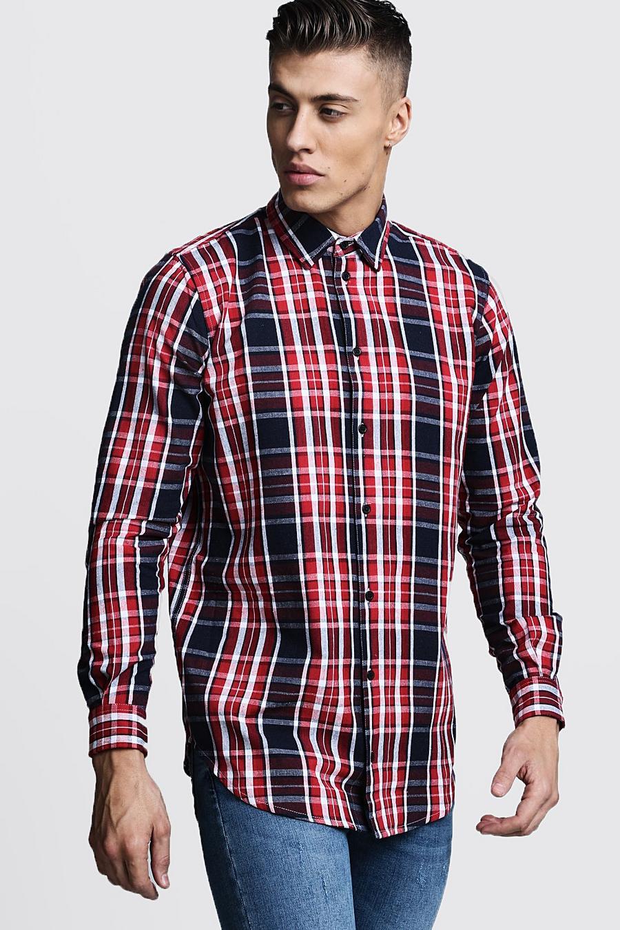 Longline Long Sleeve Red Check Shirt image number 1