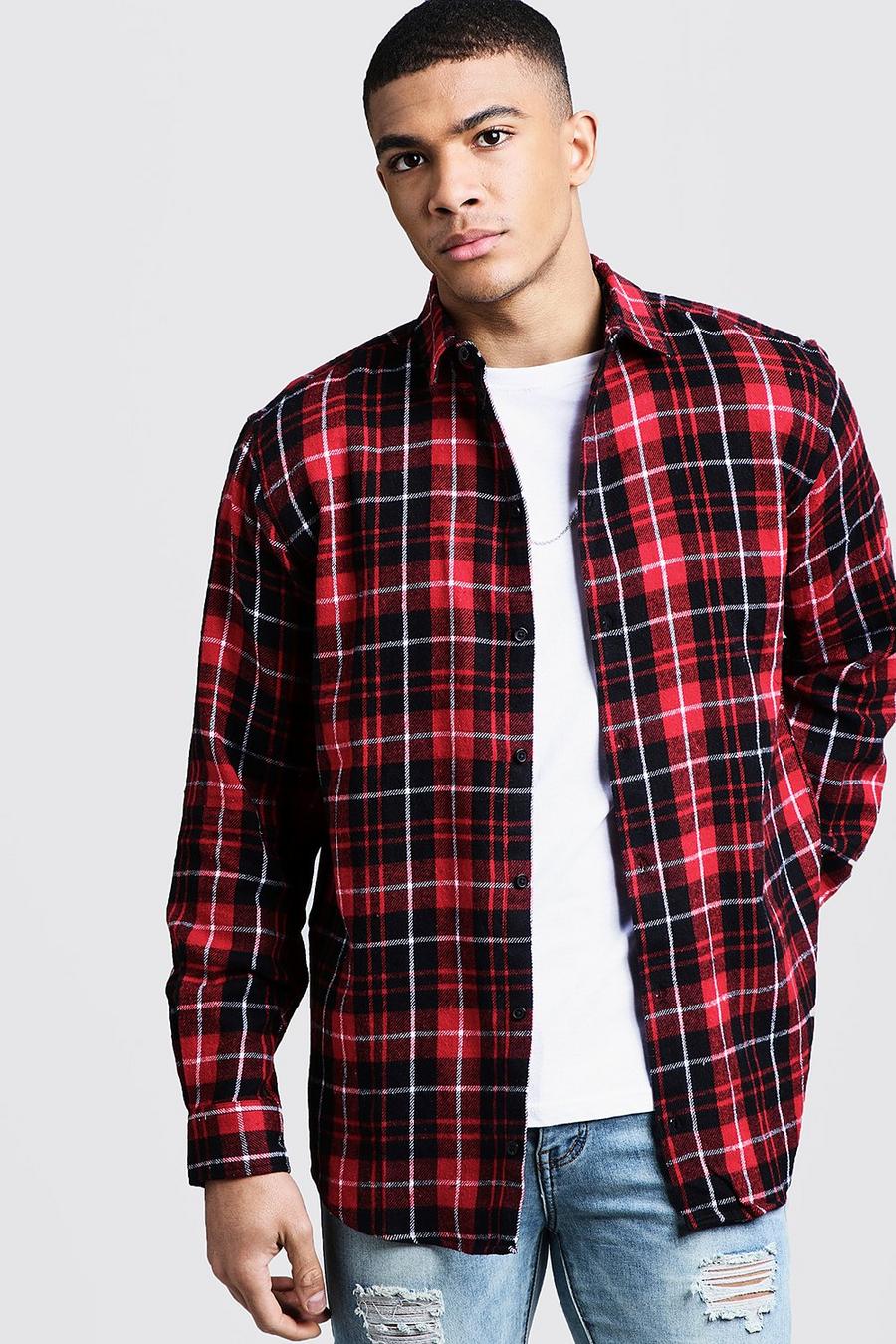 Oversized Long Sleeve Red Check Shirt image number 1