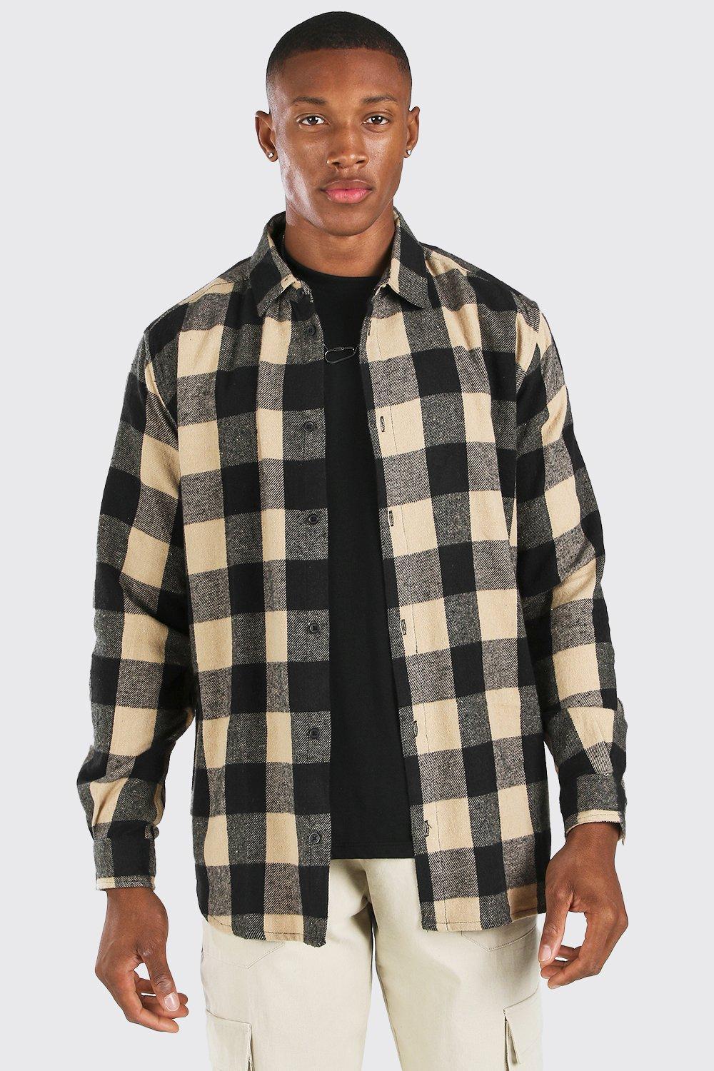 Oversized Long Sleeve Camel Check Shirt