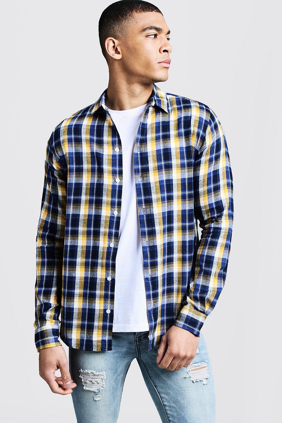 Long Sleeve Blue And Yellow Flannel Shirt image number 1