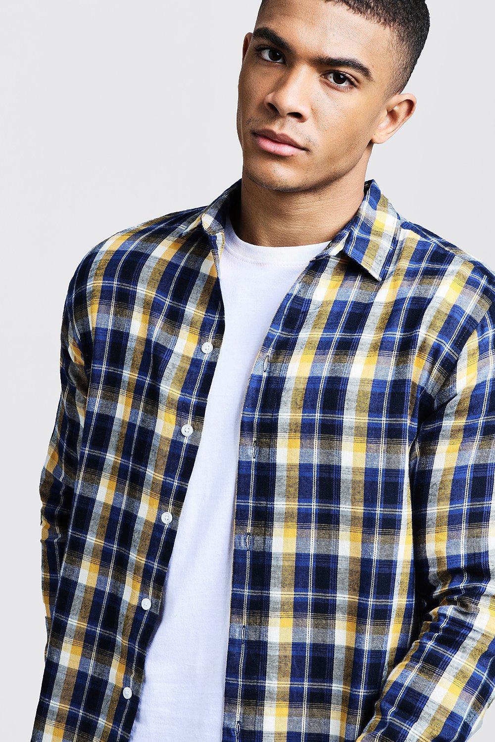 Yellow blue hot sale check shirt