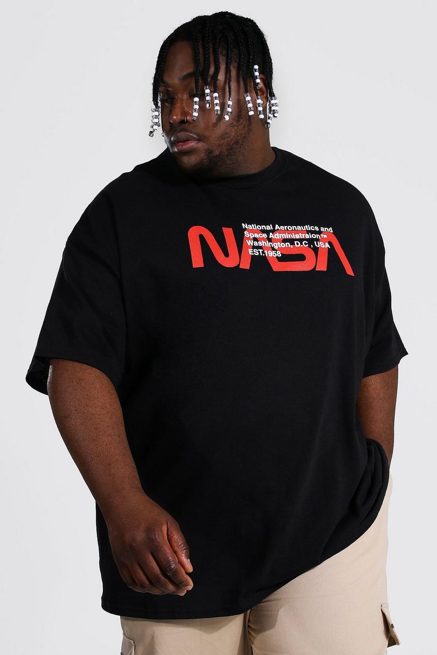 Plus Size T-Shirt mit lizenziertem Nasa-Text, Schwarz image number 1