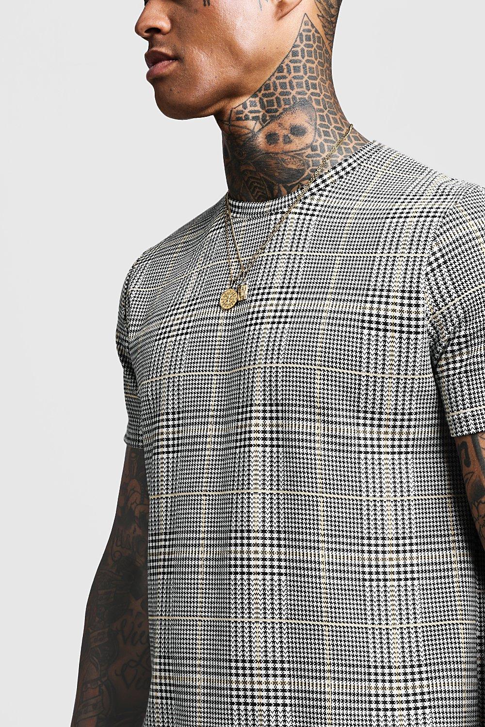 Houndstooth Jacquard Flannel T-Shirt | boohoo USA