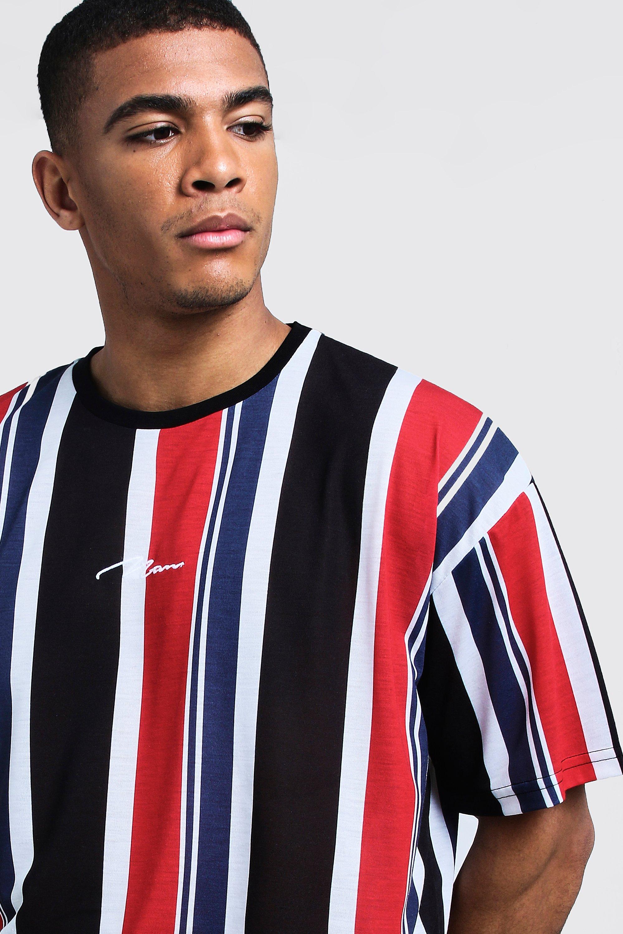 Oversized MAN Signature Stripe T-Shirt | boohoo