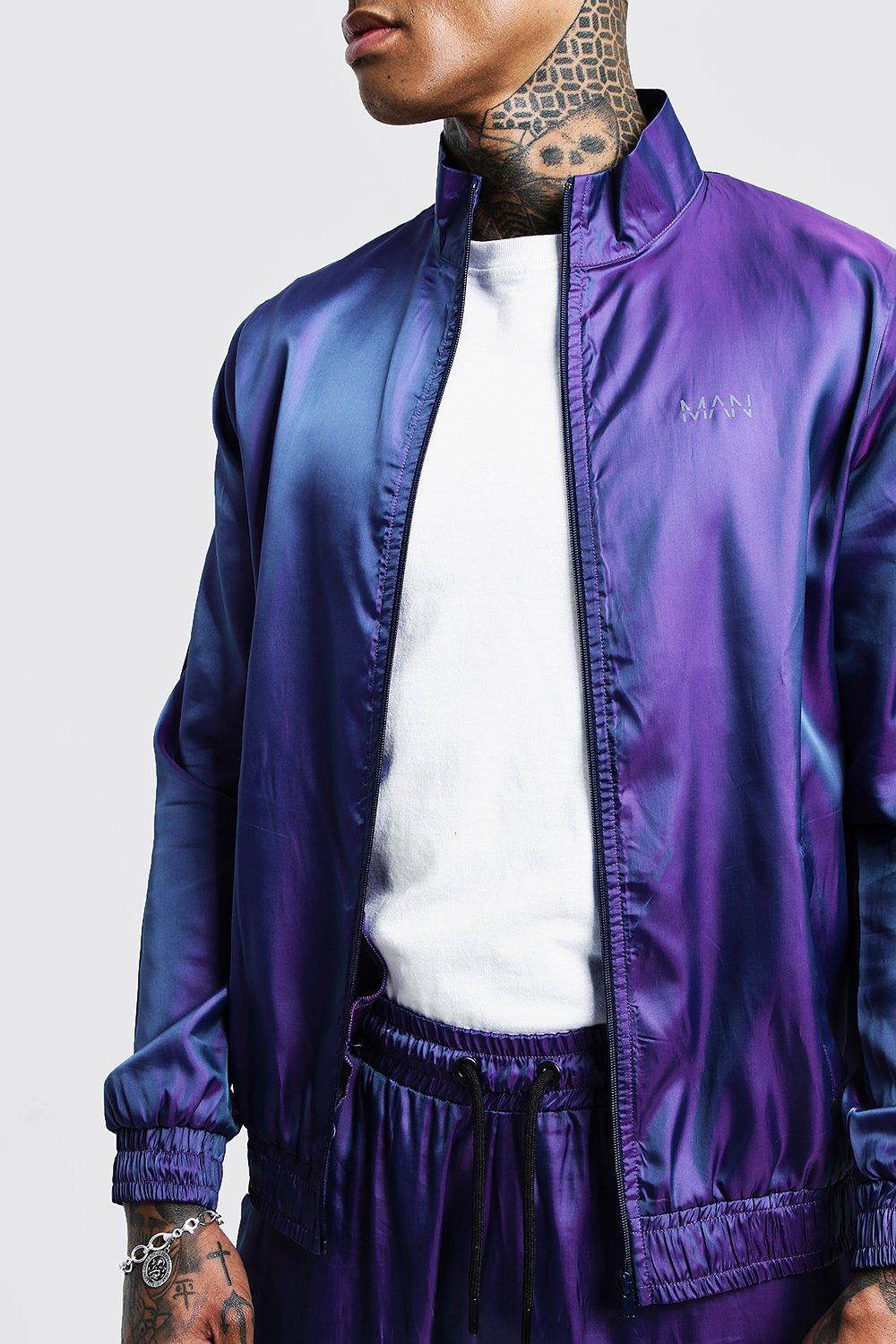 Iridescent Track Top With Reflective Man Print | boohoo Iridescent Track Top With Reflective Man Print | boohoo