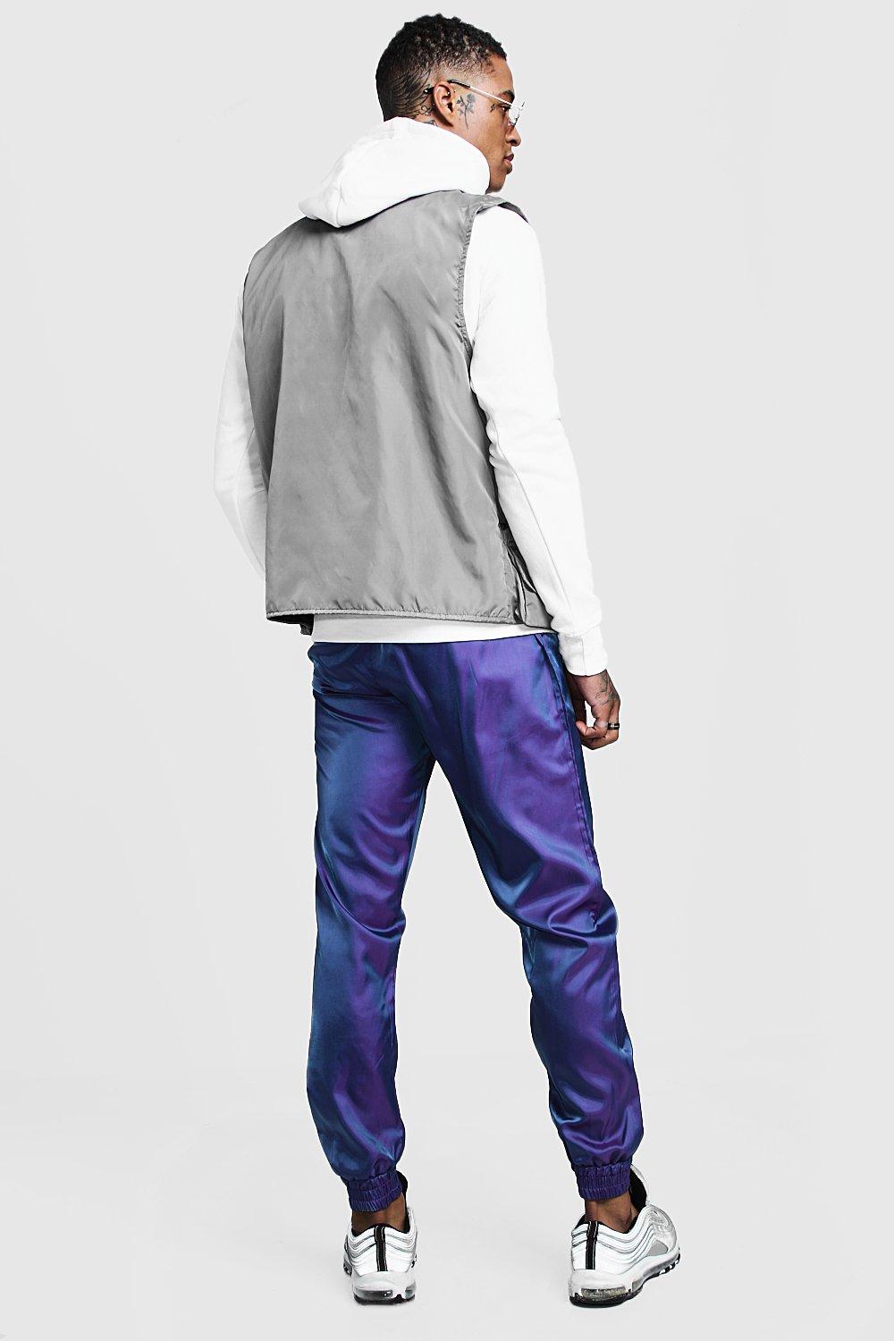 Iridescent Track Pants With Reflective Man Print boohoo