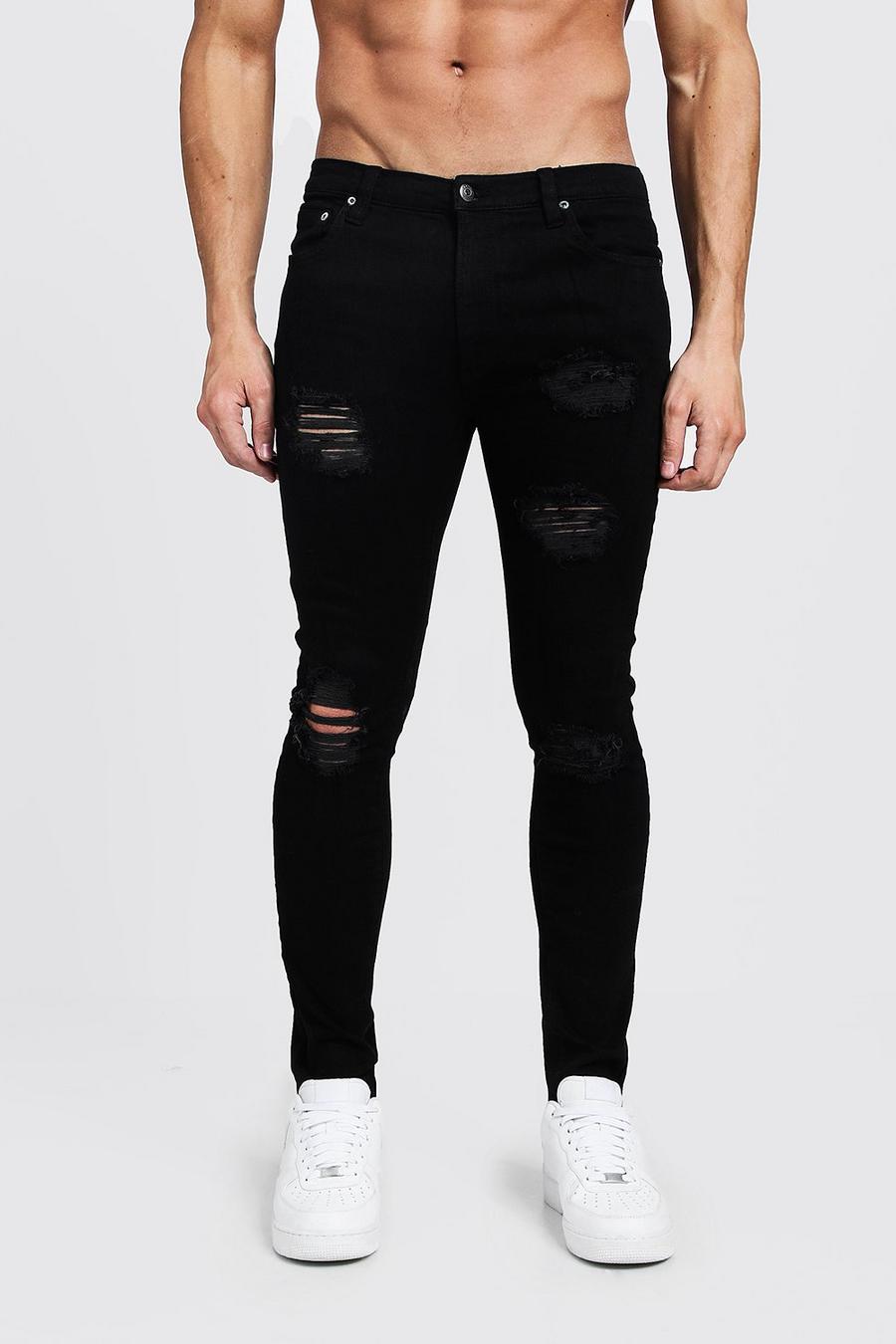 שחור nero סופר סקיני ג'ינס עם הרבה קרעים
