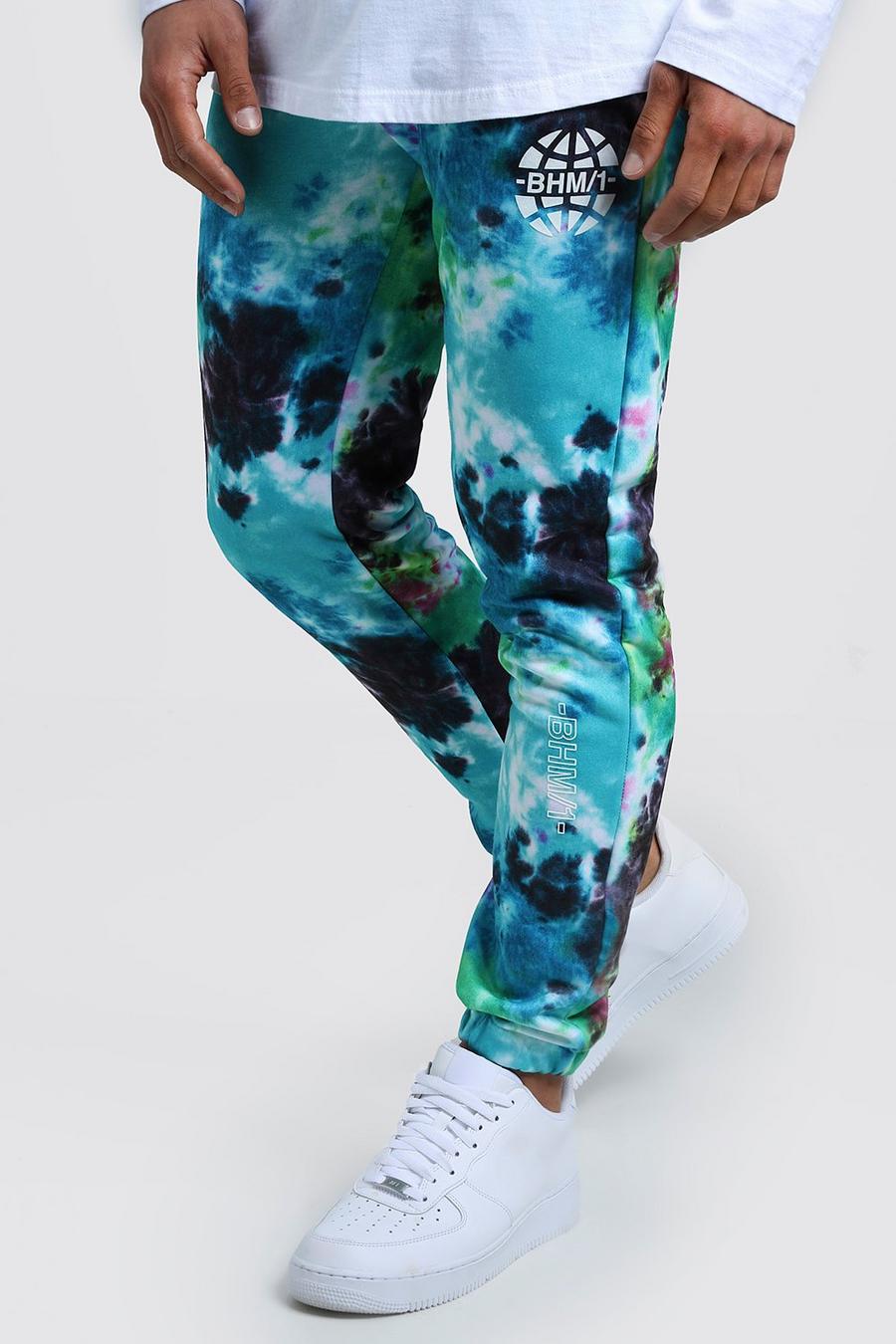 Pantaloni tuta taglio skinny effetto tie dye con marchio MAN, Azzurro image number 1