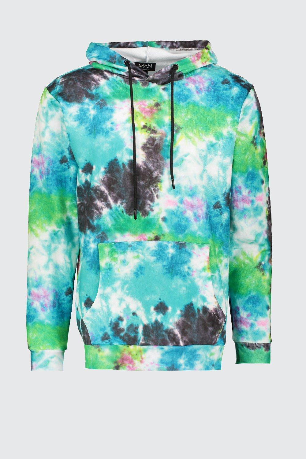 Loose Fit Over The Head Tie Dye Hoodie boohoo NZ