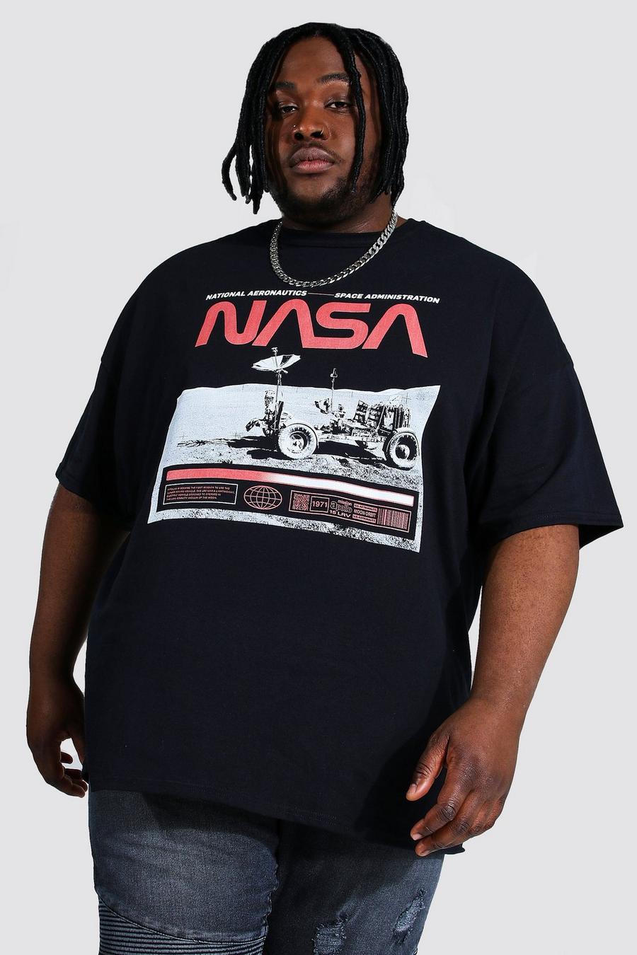 שחור טישרט ממותג Nasa עם הדפס רכב חלל למידות גדולות image number 1