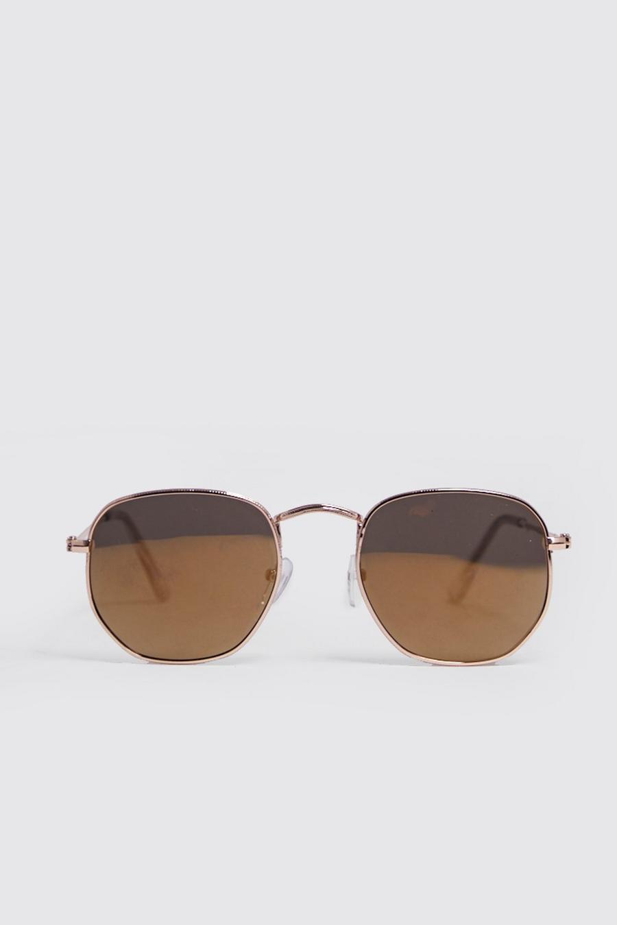 Gold Rounded Hexagon Frame Sunglasses image number 1