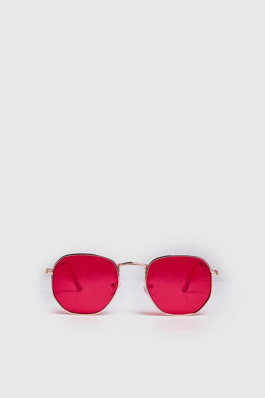 Red Rounded Hexagon Frame Sunglasses image number 1