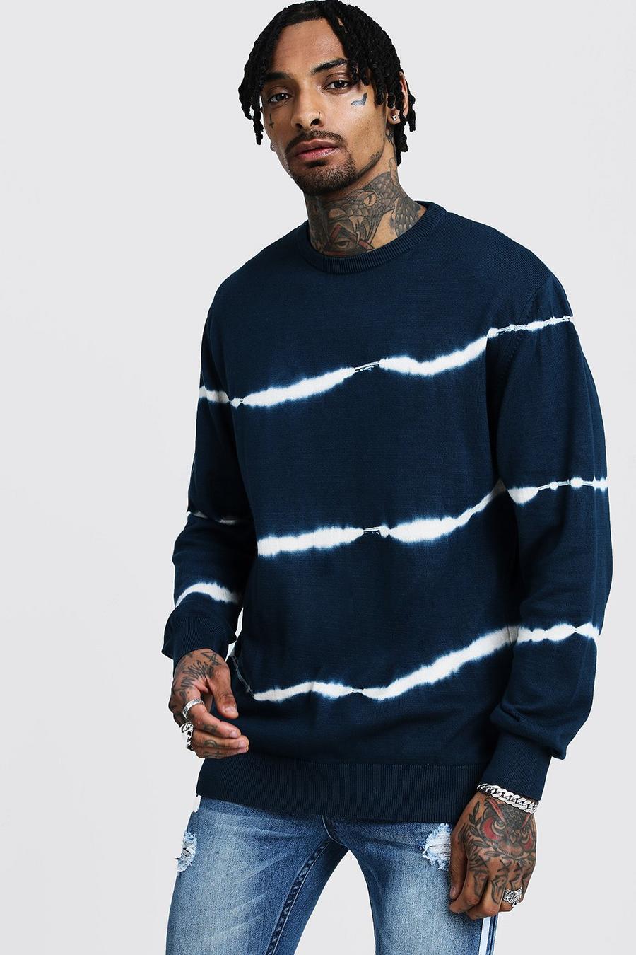 Mens Warm Knitted Sweaters Warm Long Sleeve Pullover Tie-dye Sweatshirt