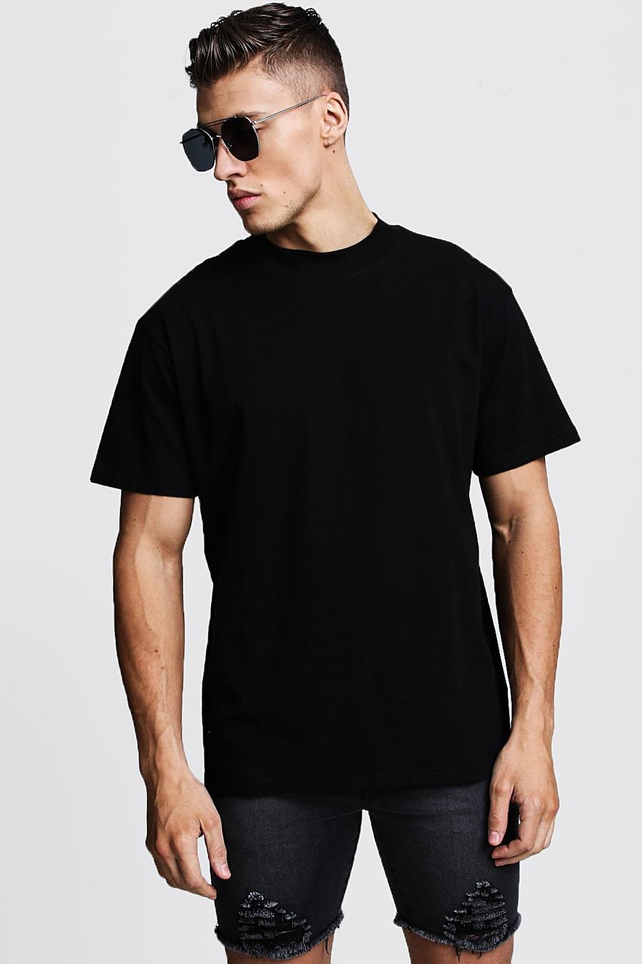 Black Loose Fit T-Shirt With Extended Neck image number 1