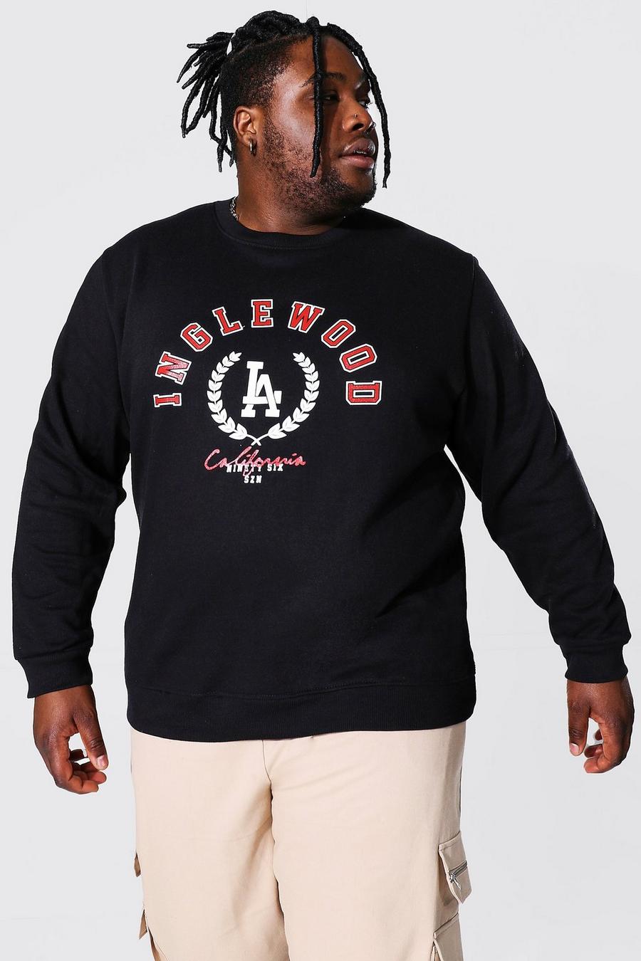 Black Plus size - Inglewood Sweatshirt med tryck i varsitystil image number 1