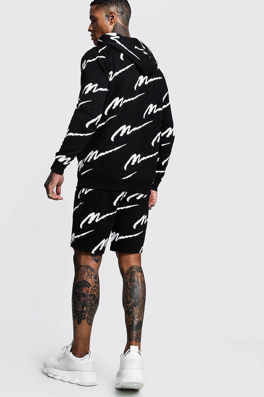 All over man 2025 printed hooded short tracksuit