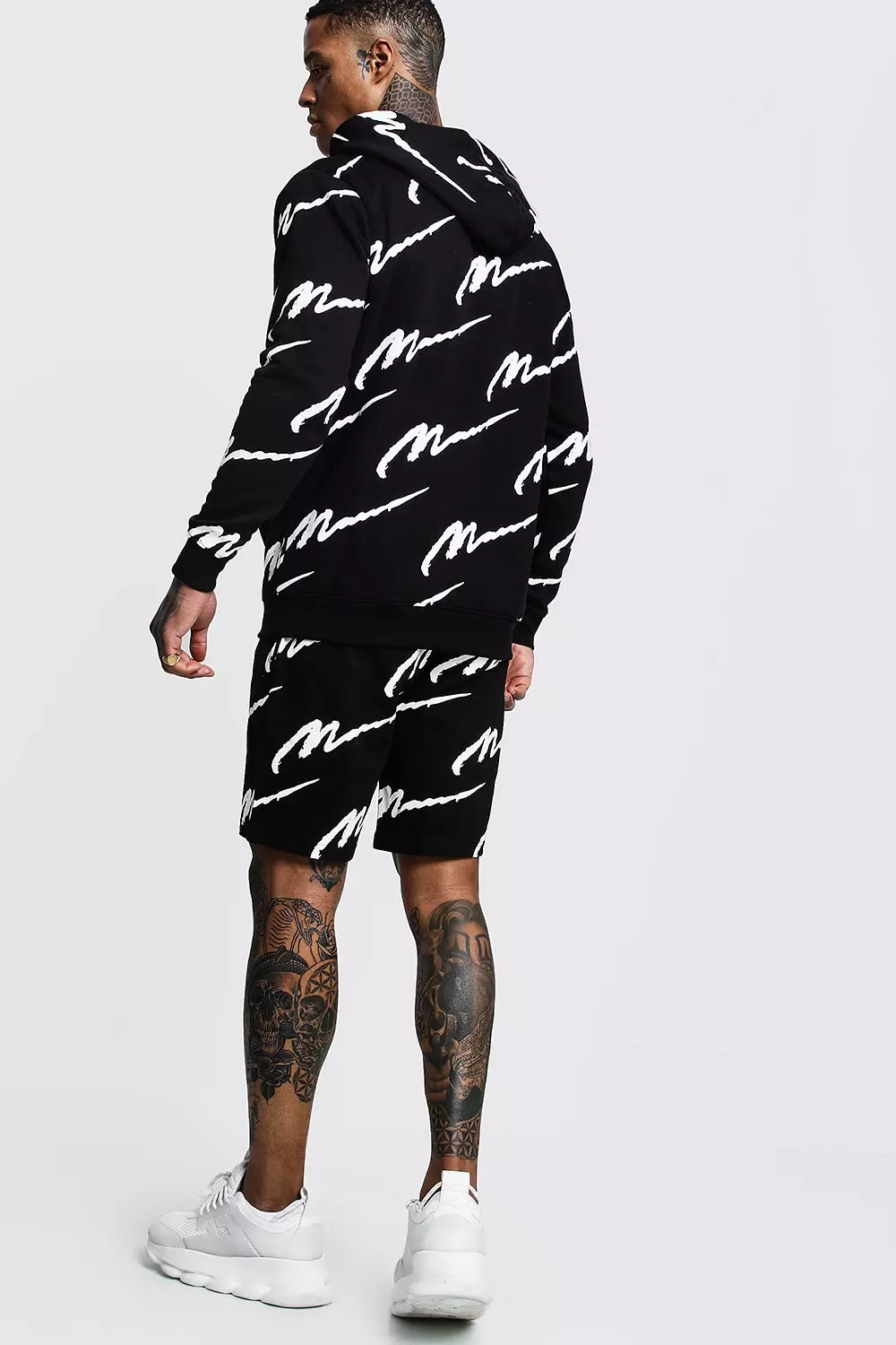 All over man store printed hooded short tracksuit