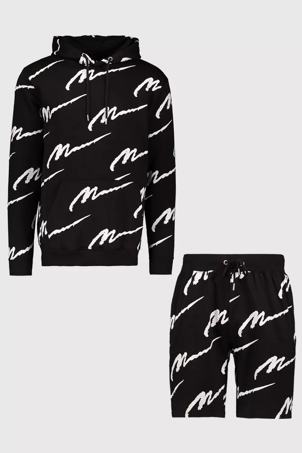 All over man clearance printed hooded tracksuit black