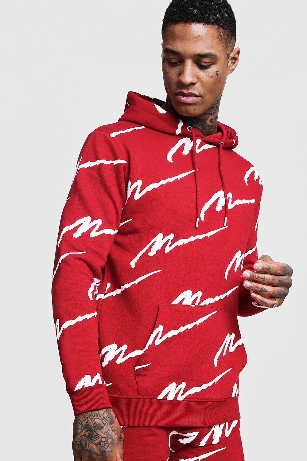 All Over MAN Printed Hooded Short Tracksuit boohoo NO