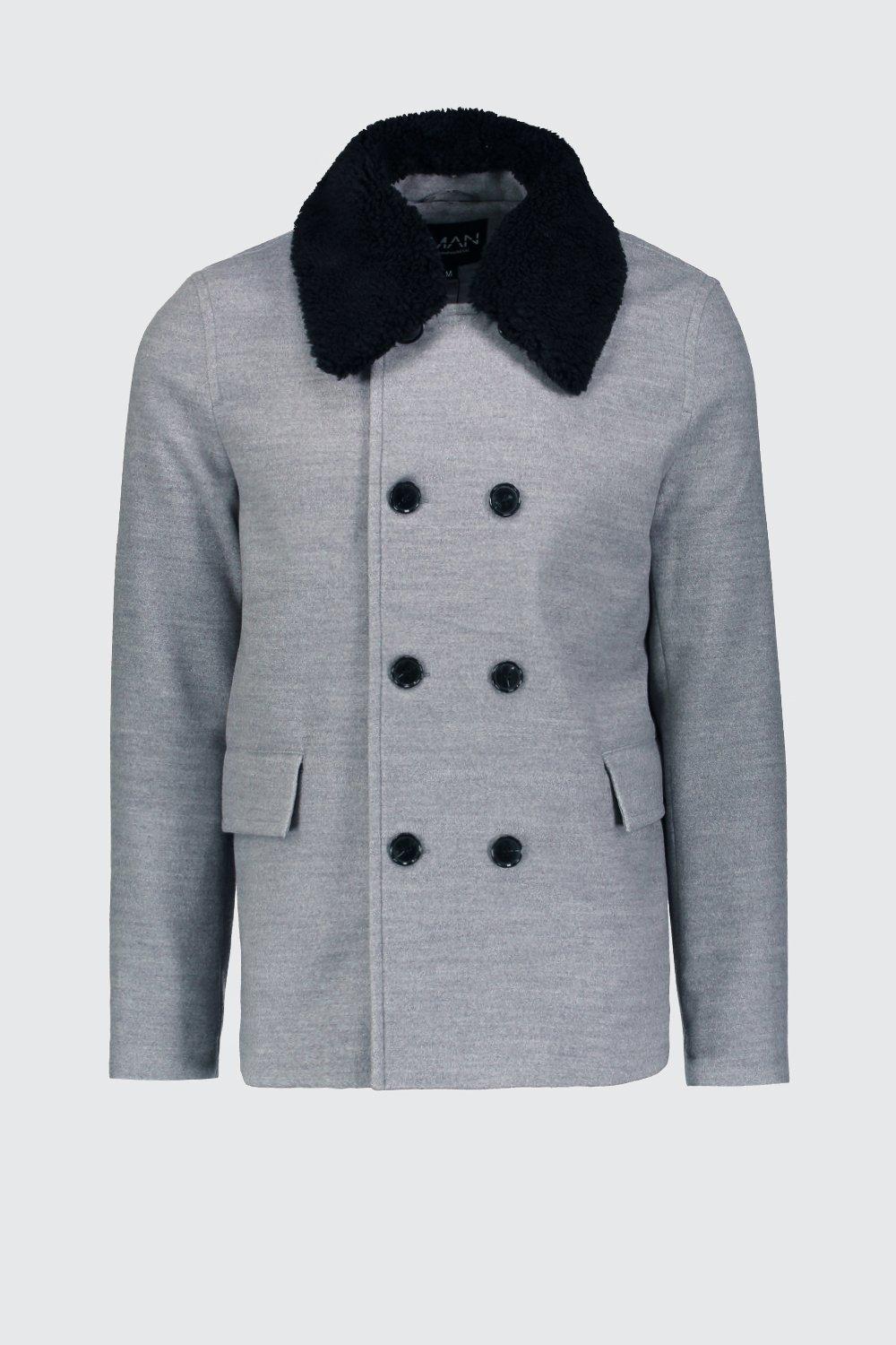 Borg collar wool store blend pea coat