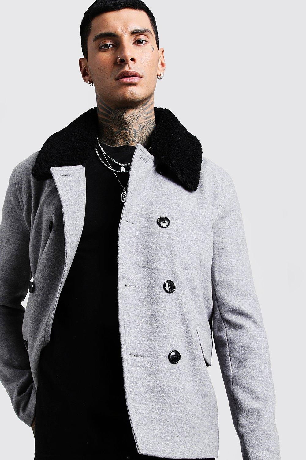 Borg collar wool store blend pea coat