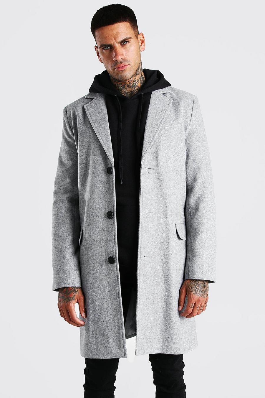 Einreihiger Mantel aus Wollmischgewebe, Grau image number 1