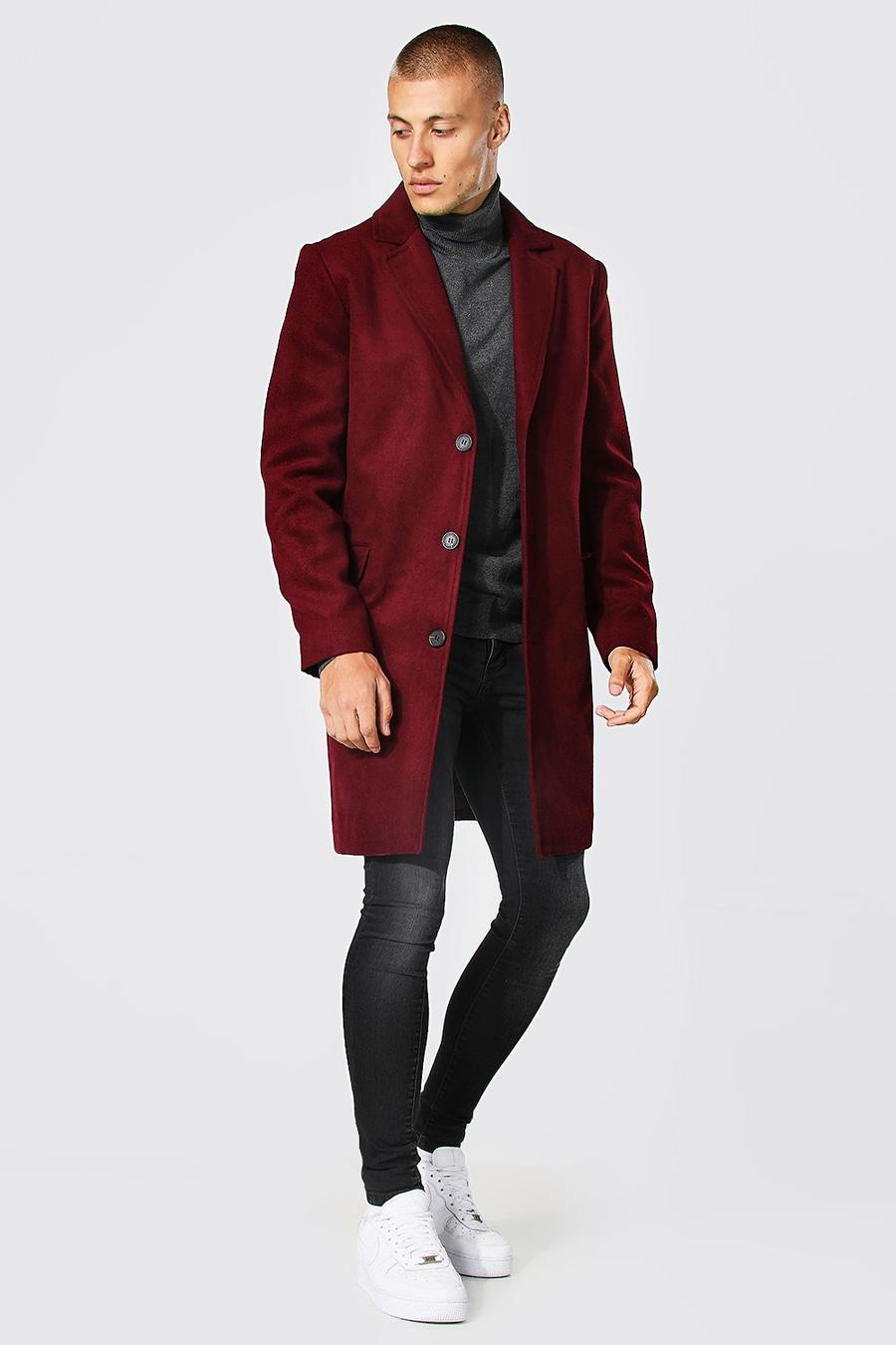 Burgundy Single Breasted Wool Mix Overcoat image number 1