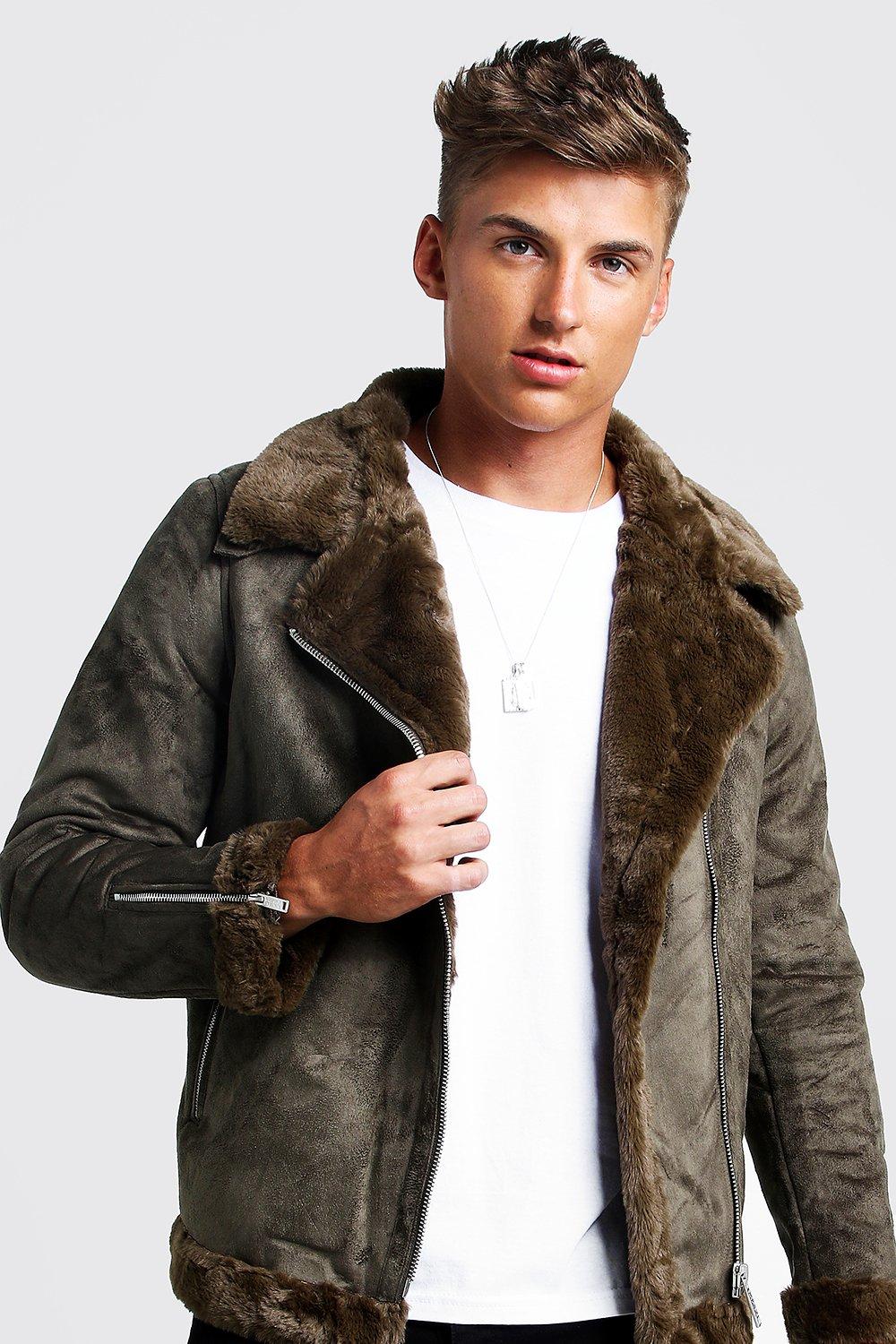 suedette faux fur lined aviator