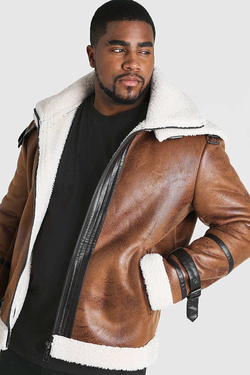 Men s Plus Size Double Collar Flight Jacket Boohoo UK