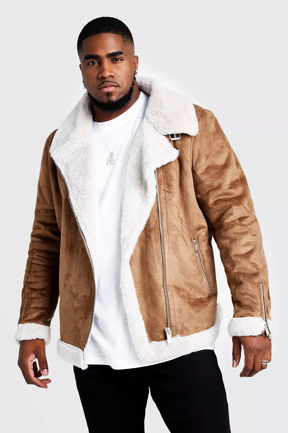 Faux Fur Lined Suede Aviator Jacket