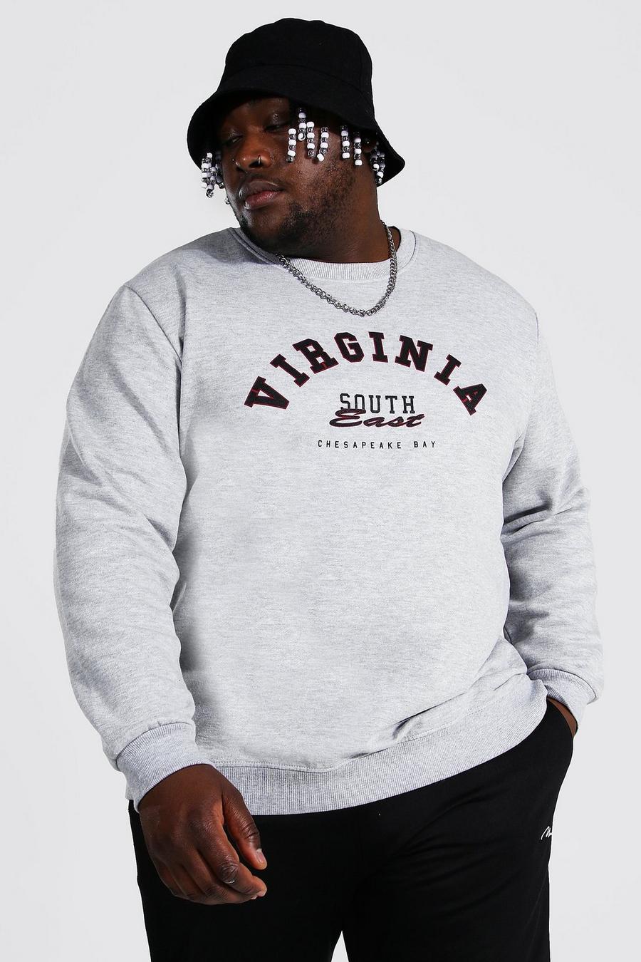 Plus Size Sweatshirt im College-Stil mit Virginia-Print, Grau meliert image number 1