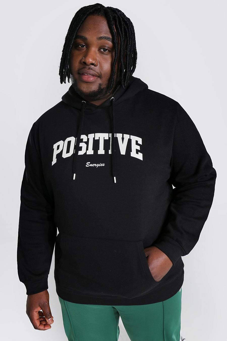 Sudadera con capucha y estampado de eslogan Positive talla Plus, Negro image number 1