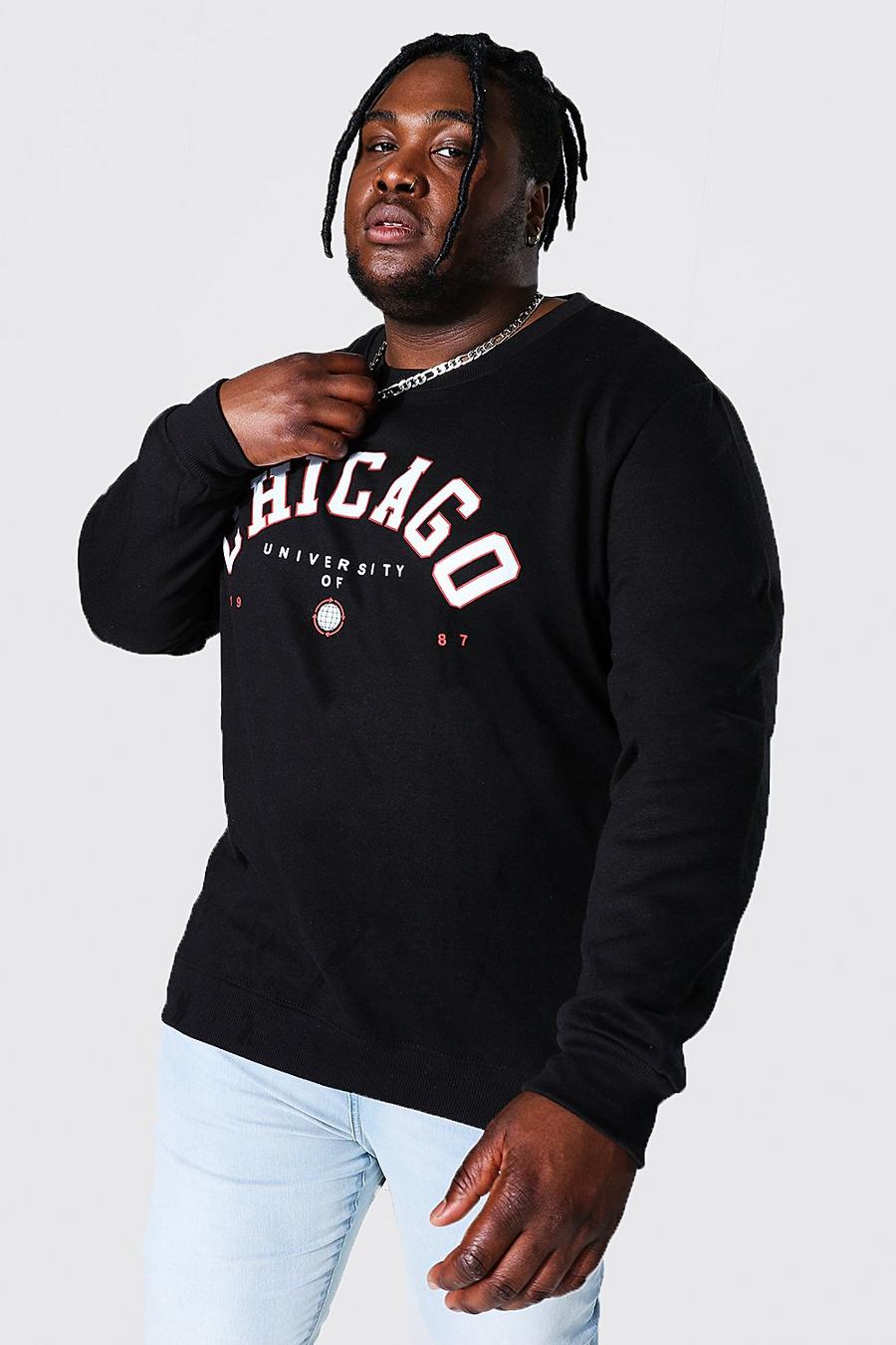 Black Plus Size Chicago Varsity Print Sweatshirt image number 1