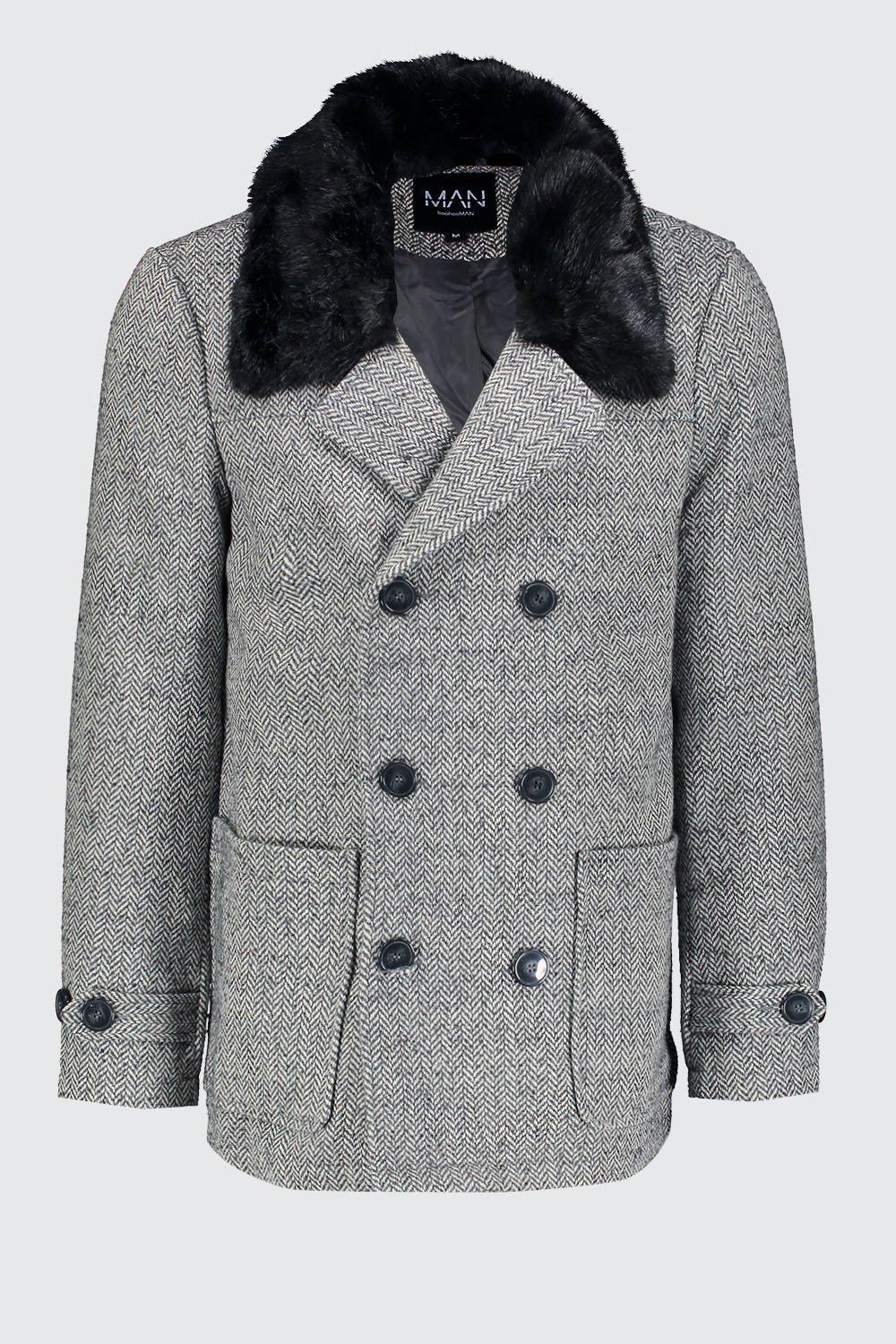 Mens pea coat with fur outlet collar