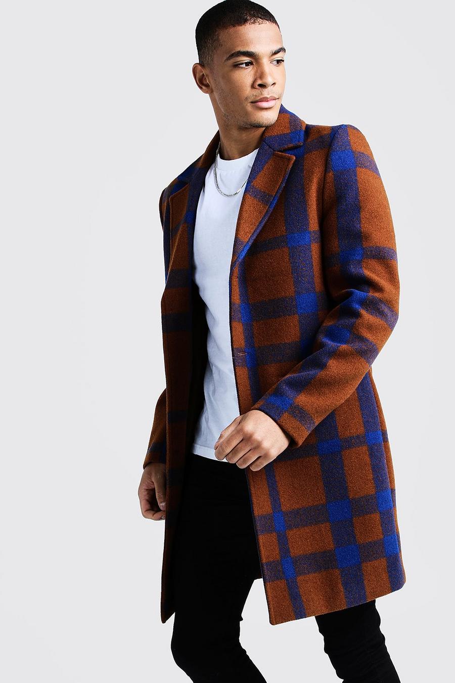 Tobacco brown Large Check Single Breasted Overcoat image number 1