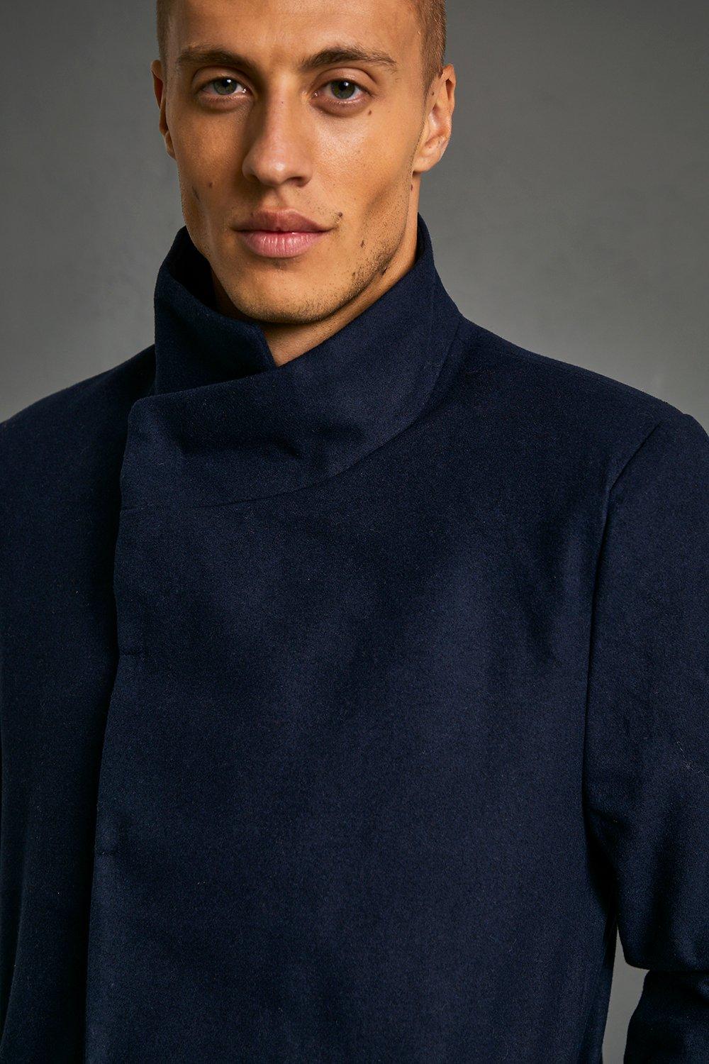 Mens navy 2025 funnel neck coat