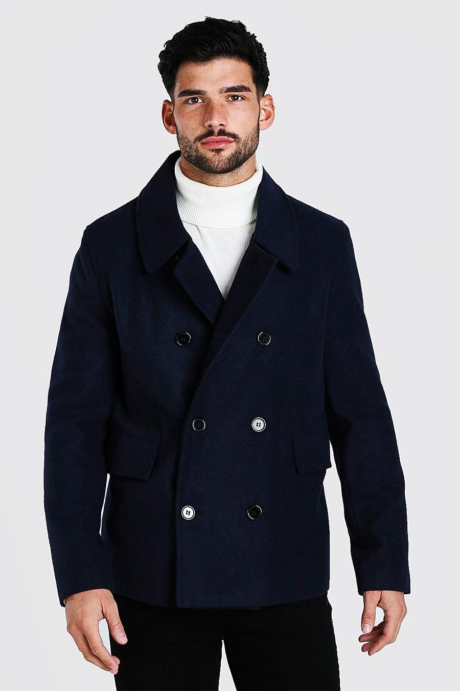 Navy Classic Wool Look Pea Coat image number 1