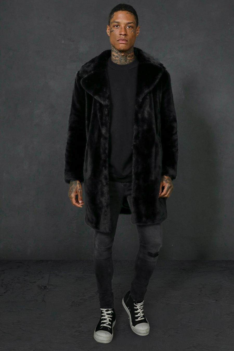 Black Faux Fur Overcoat