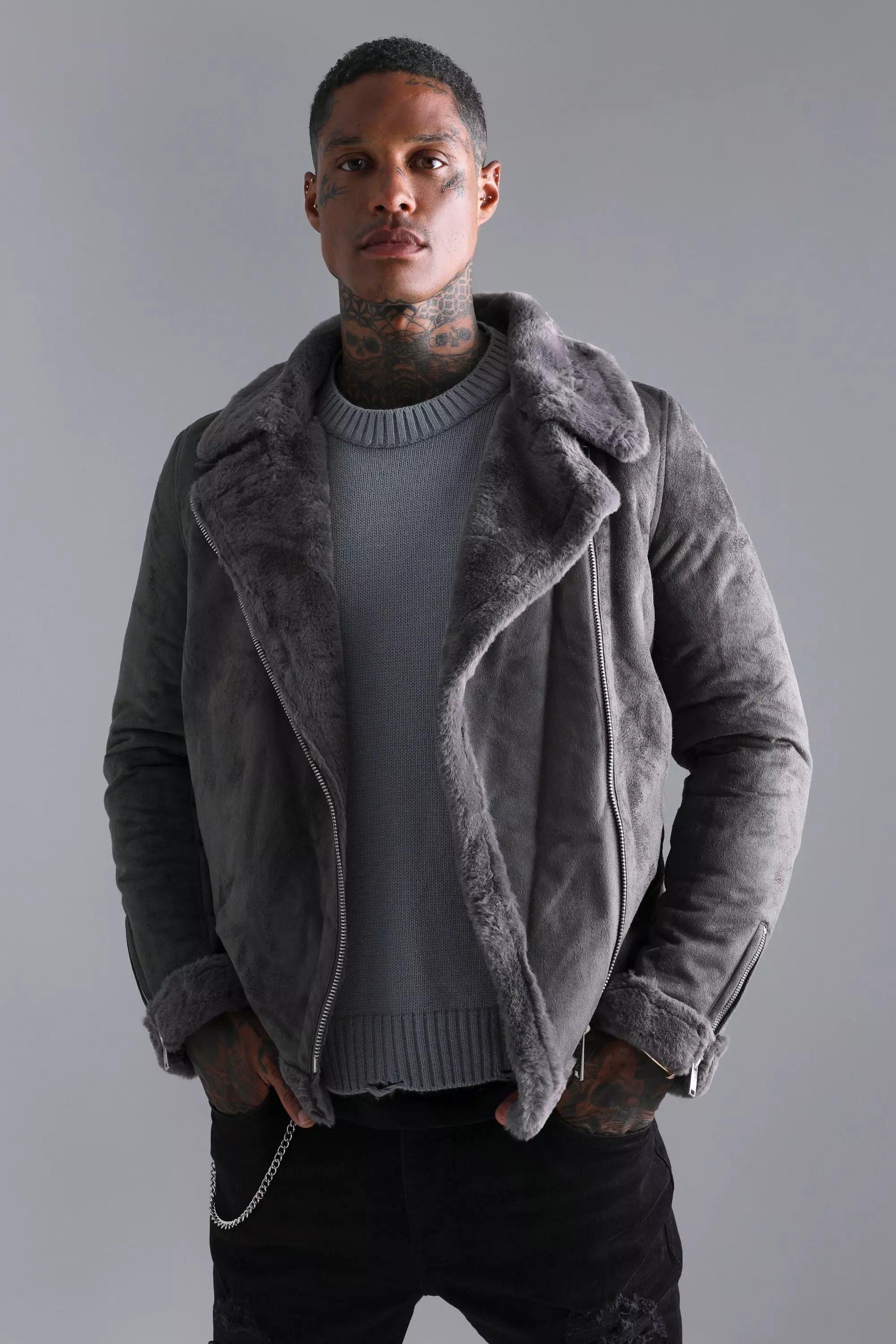 Faux fur lined aviator on sale jacket