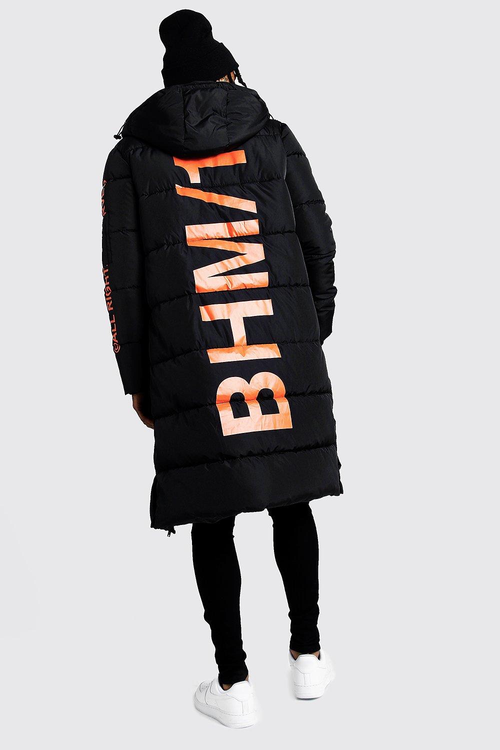 Hooded longline puffer with print online