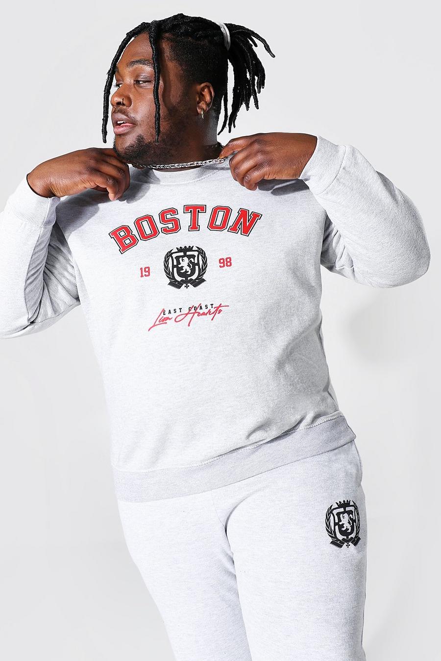 Grey marl Plus Size Boston Varsity Print Sweatshirt image number 1