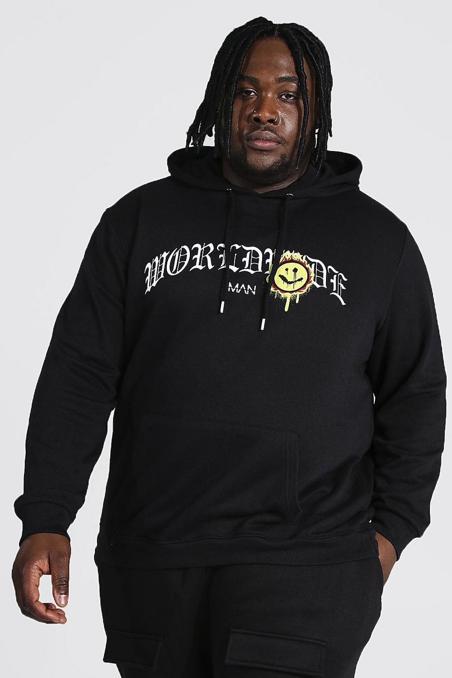 Black Plus Size Gothic Text Drip Face Print Hoodie image number 1