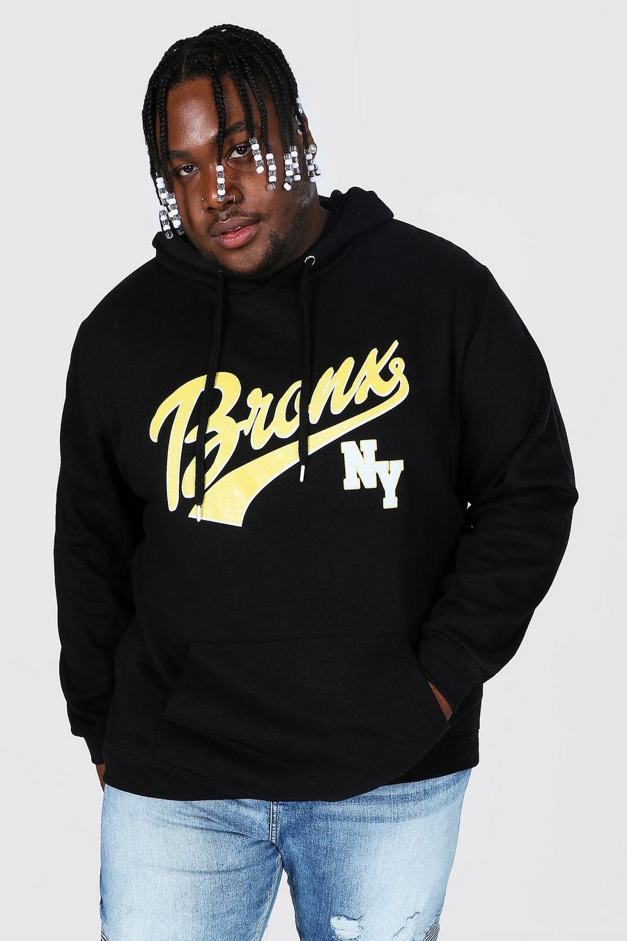 Black Plus size - Bronx NYC Hoodie med tryck i varsitystil image number 1