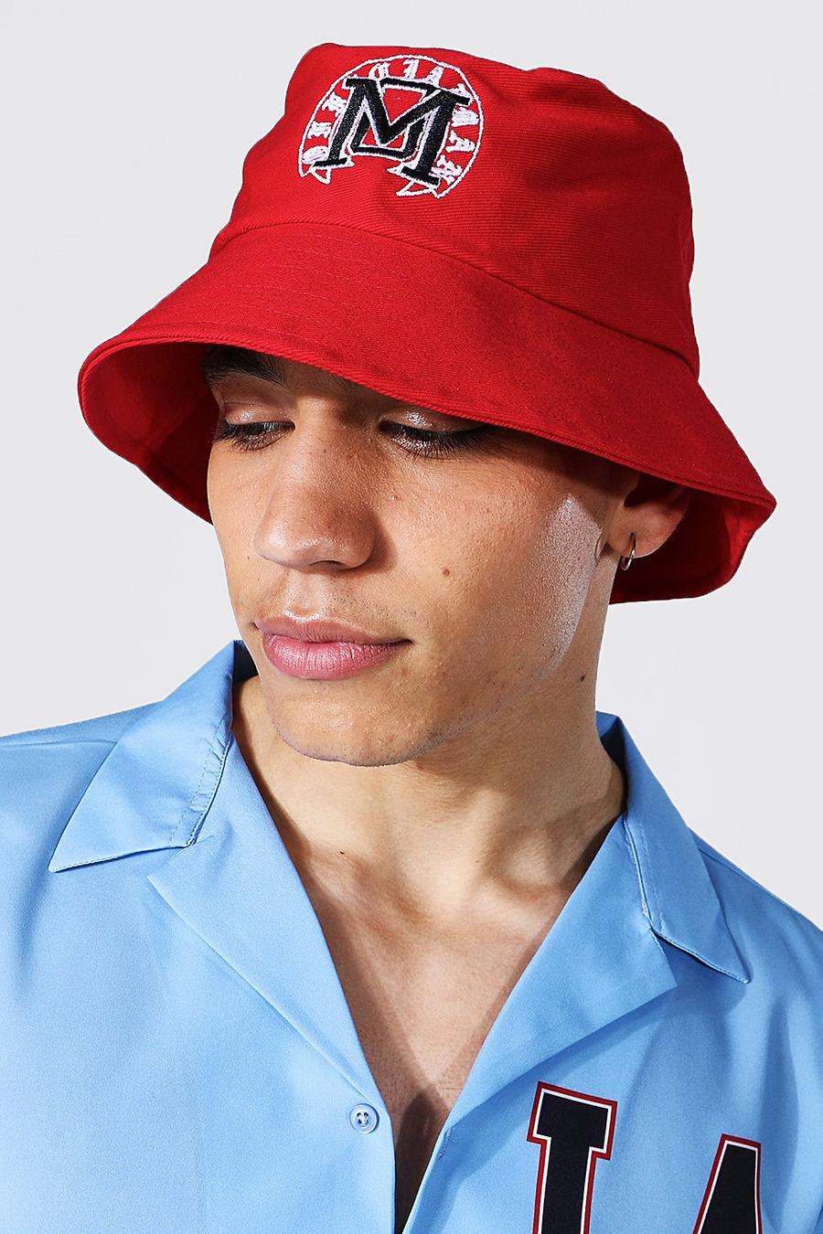 Red Varsity Embroidered Bucket Hat image number 1