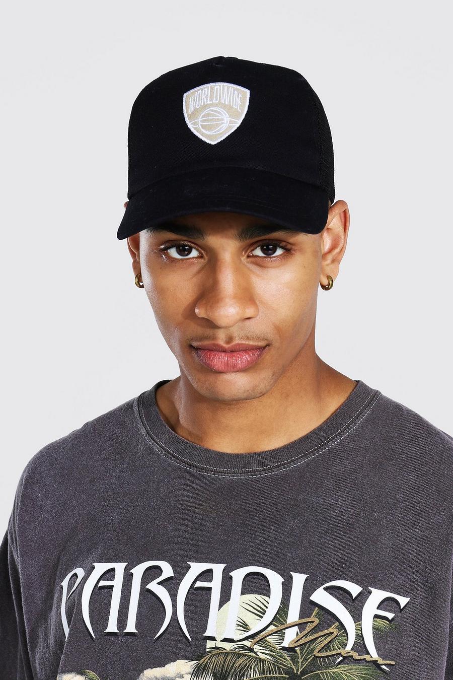 שחור כובע טראקר נבחרת ספורט עם טלאי image number 1