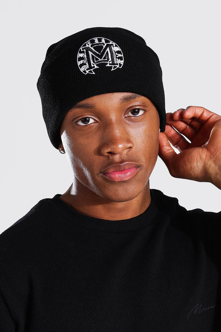 Black Varsity Embroidered Skater Beanie